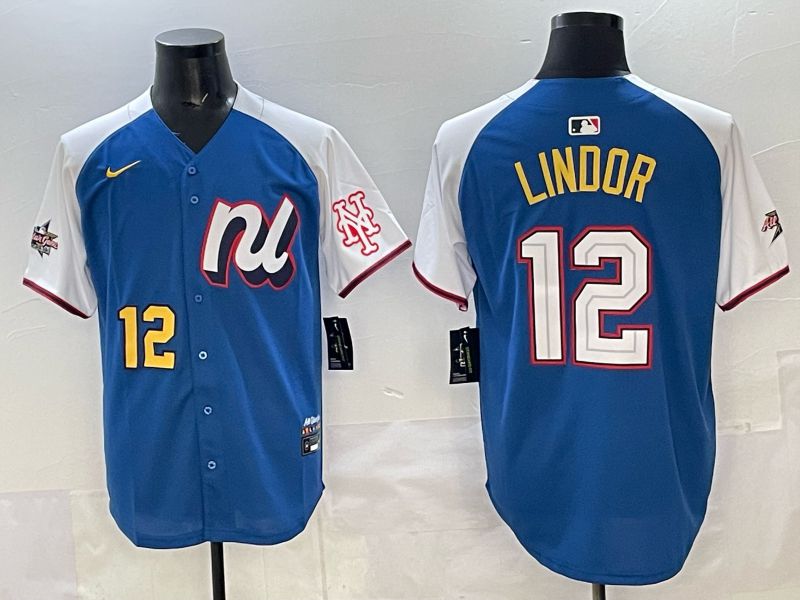 Men New York Mets 12 Lindor Blue white All star 2025 Nike MLB Jersey style 04